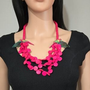 Vintage Pink Wooden Birds Necklace